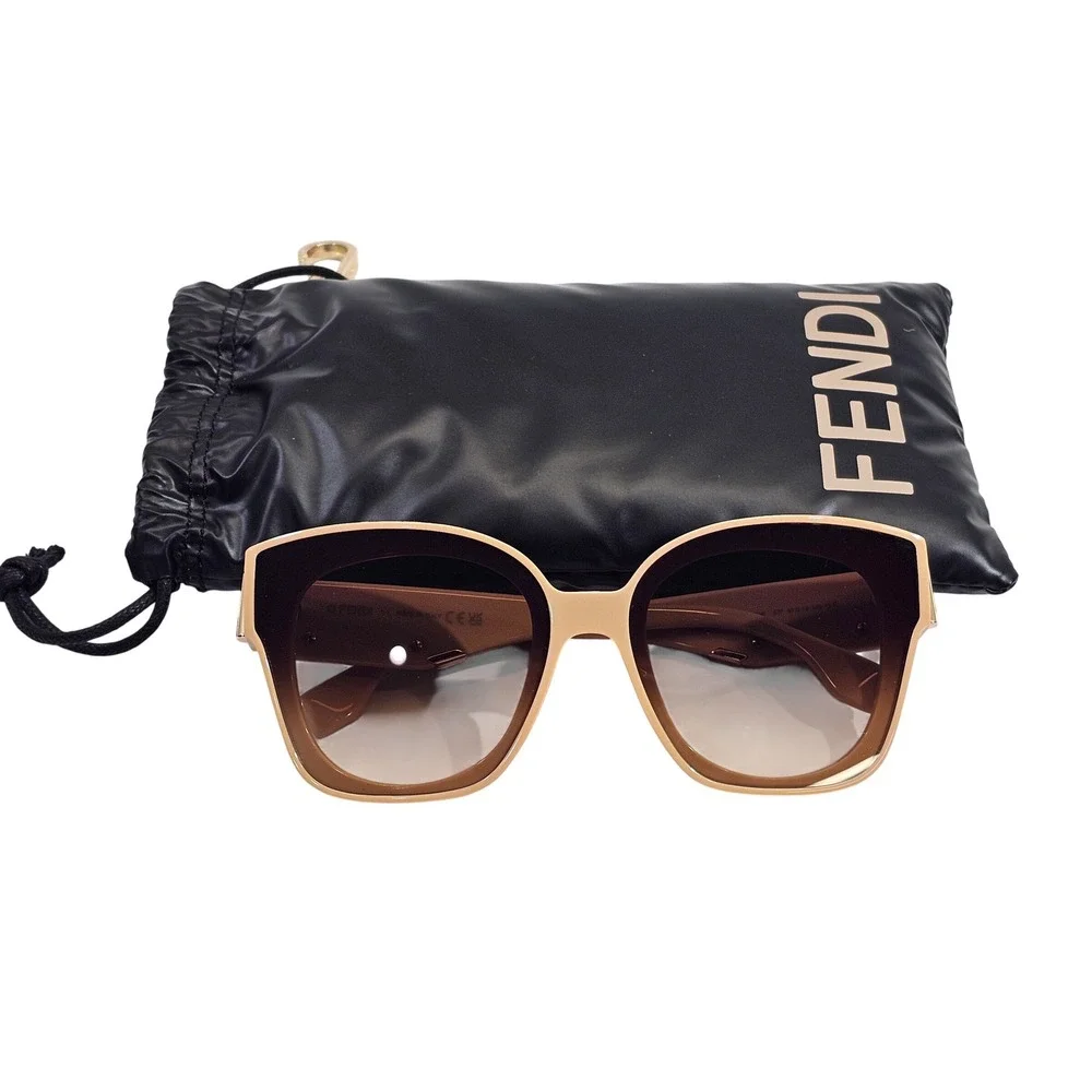 Fendi FF 0451/S Sunglasses Women Beige Brown Gradient Oversized Square Butterfly